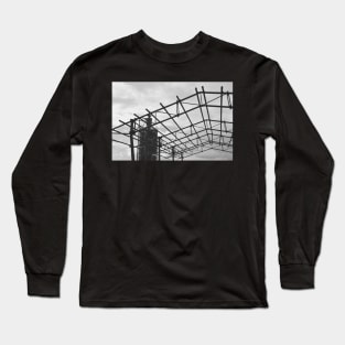 Rusted Industrial Tank and Metal Frame b&w Long Sleeve T-Shirt